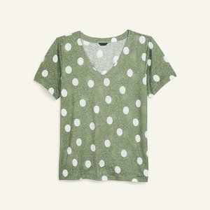 Ann Taylor Fresh Green Dot Linen V-Neck Tee